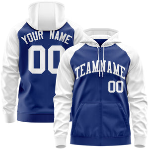 Custom Stitched Royal White Raglan Sleeves Sports Full-Zip Sweatshirt Hoodie