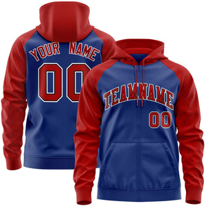 Custom Stitched Royal Red-White Raglan Sleeves Sports Full-Zip Sweatshirt Hoodie