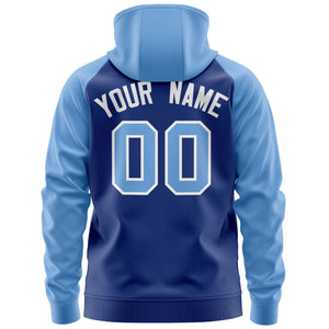 Custom Stitched Royal Light Blue-White Raglan Sleeves Sports Full-Zip Sweatshirt Hoodie