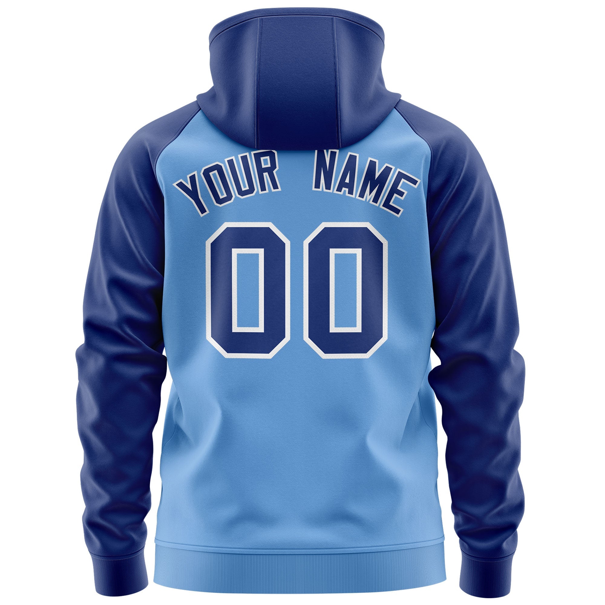 Custom Stitched Light Blue Royal-White Raglan Sleeves Sports Full-Zip Sweatshirt Hoodie