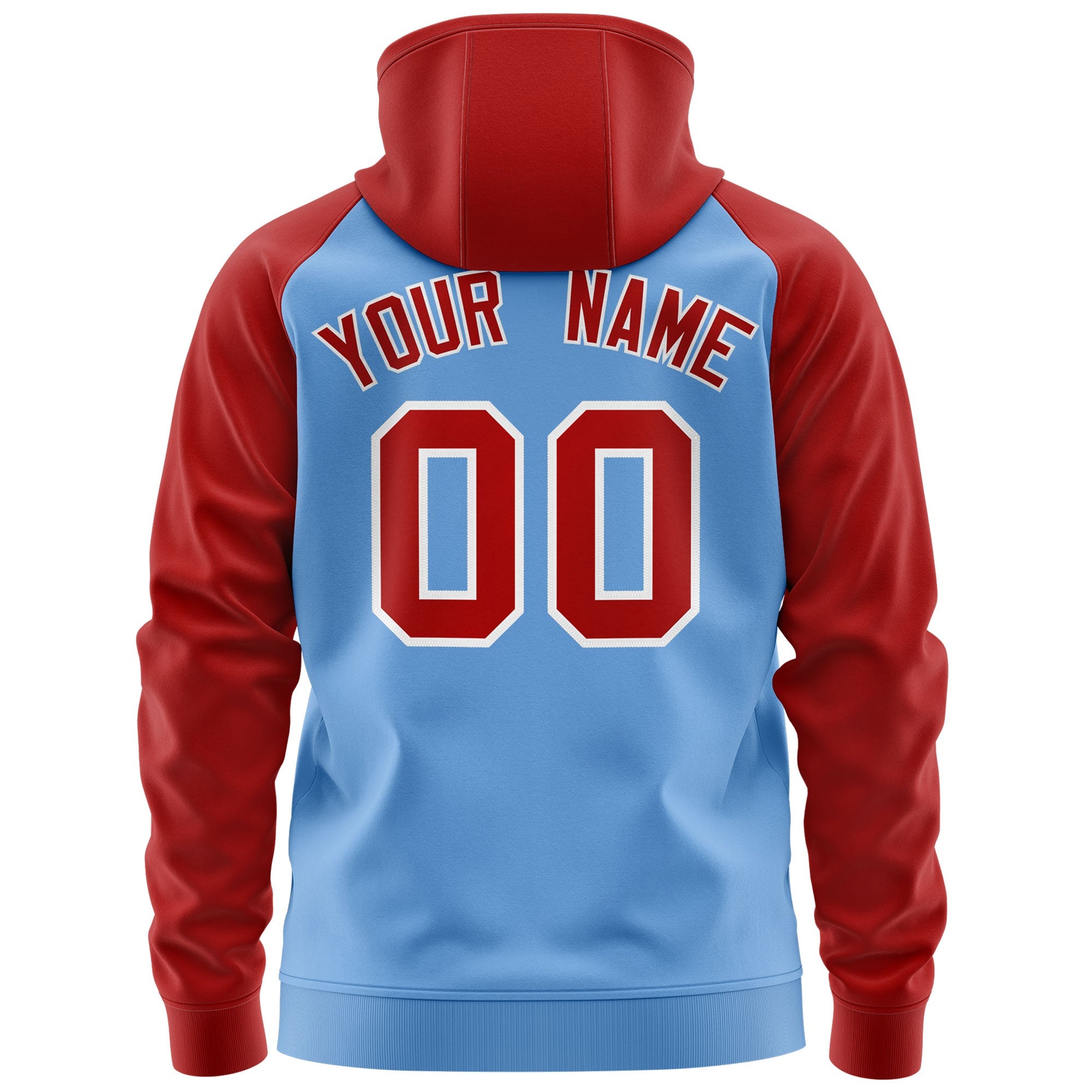 Custom Stitched Light Blue Red-White Raglan Sleeves Sports Full-Zip Sweatshirt Hoodie