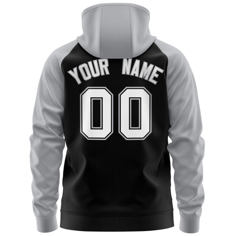 Custom Stitched Black White-Gray Raglan Sleeves Sports Full-Zip Sweatshirt Hoodie