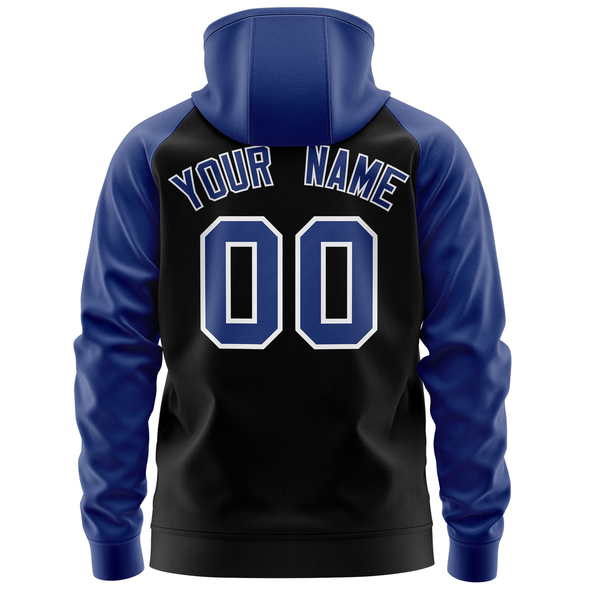 Custom Stitched Black Royal-White Raglan Sleeves Sports Full-Zip Sweatshirt Hoodie