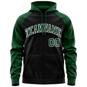 Custom Stitched Black Green-White Raglan Sleeves Sports Full-Zip Sweatshirt Hoodie