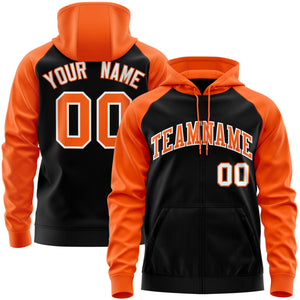 Custom Stitched Black Orange-White Raglan Sleeves Sports Full-Zip Sweatshirt Hoodie