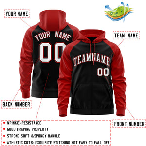 Custom Stitched Black White-Red Raglan Sleeves Sports Full-Zip Sweatshirt Hoodie