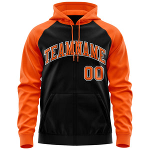 Custom Stitched Black Orange-White Raglan Sleeves Sports Full-Zip Sweatshirt Hoodie