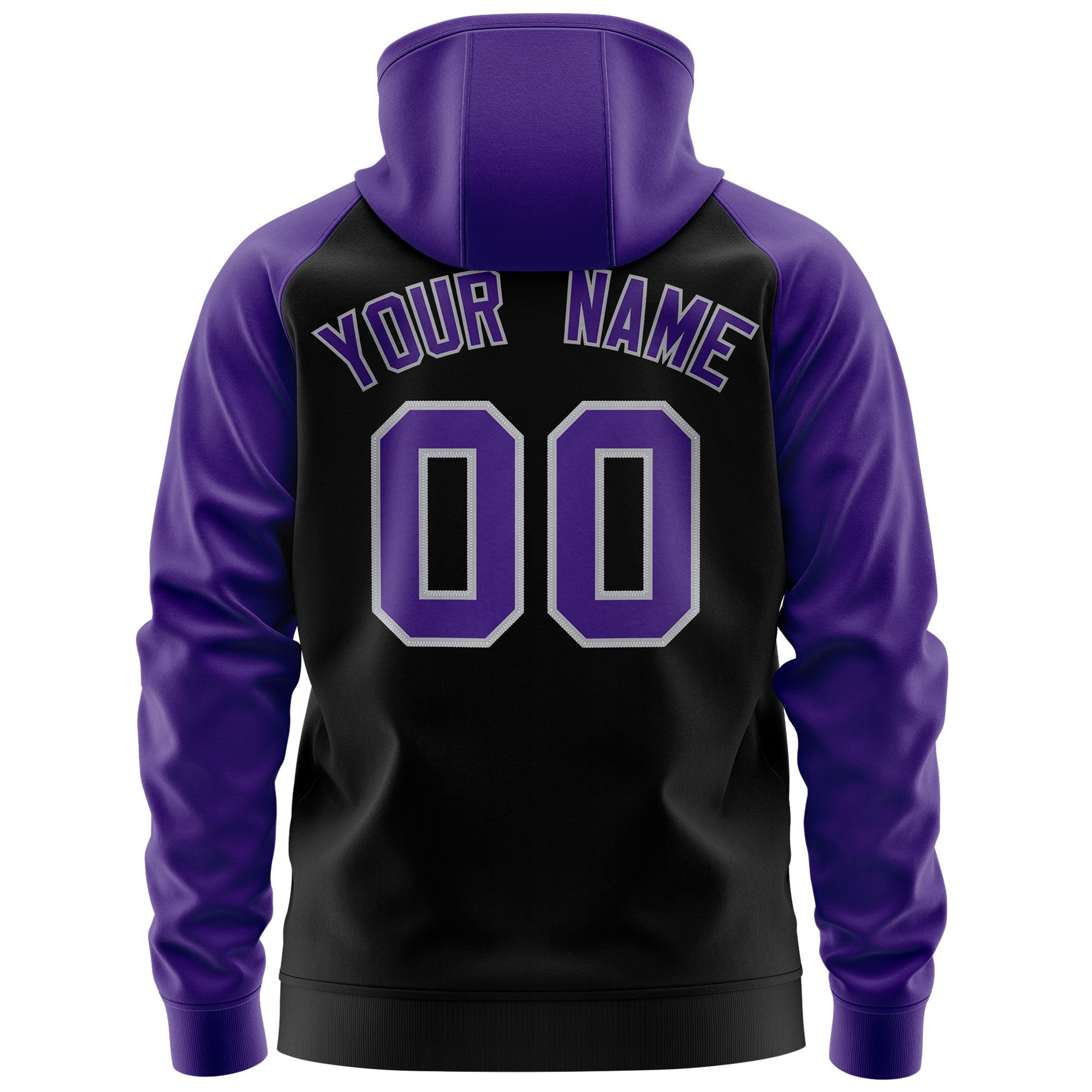 Custom Stitched Black Purple-Gray Raglan Sleeves Sports Full-Zip Sweatshirt Hoodie