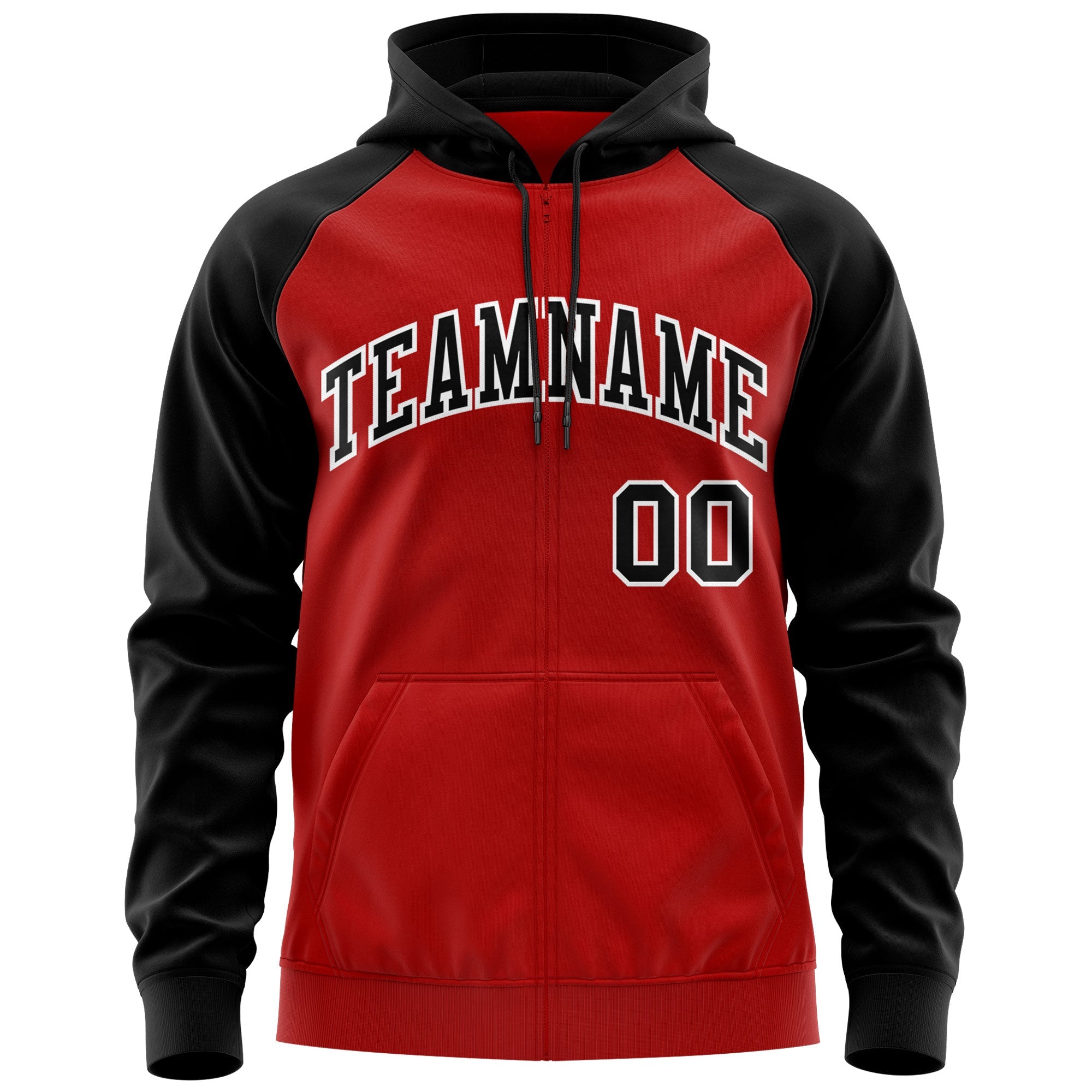 Custom Stitched Red Black-White Raglan Sleeves Sports Full-Zip Sweatshirt Hoodie