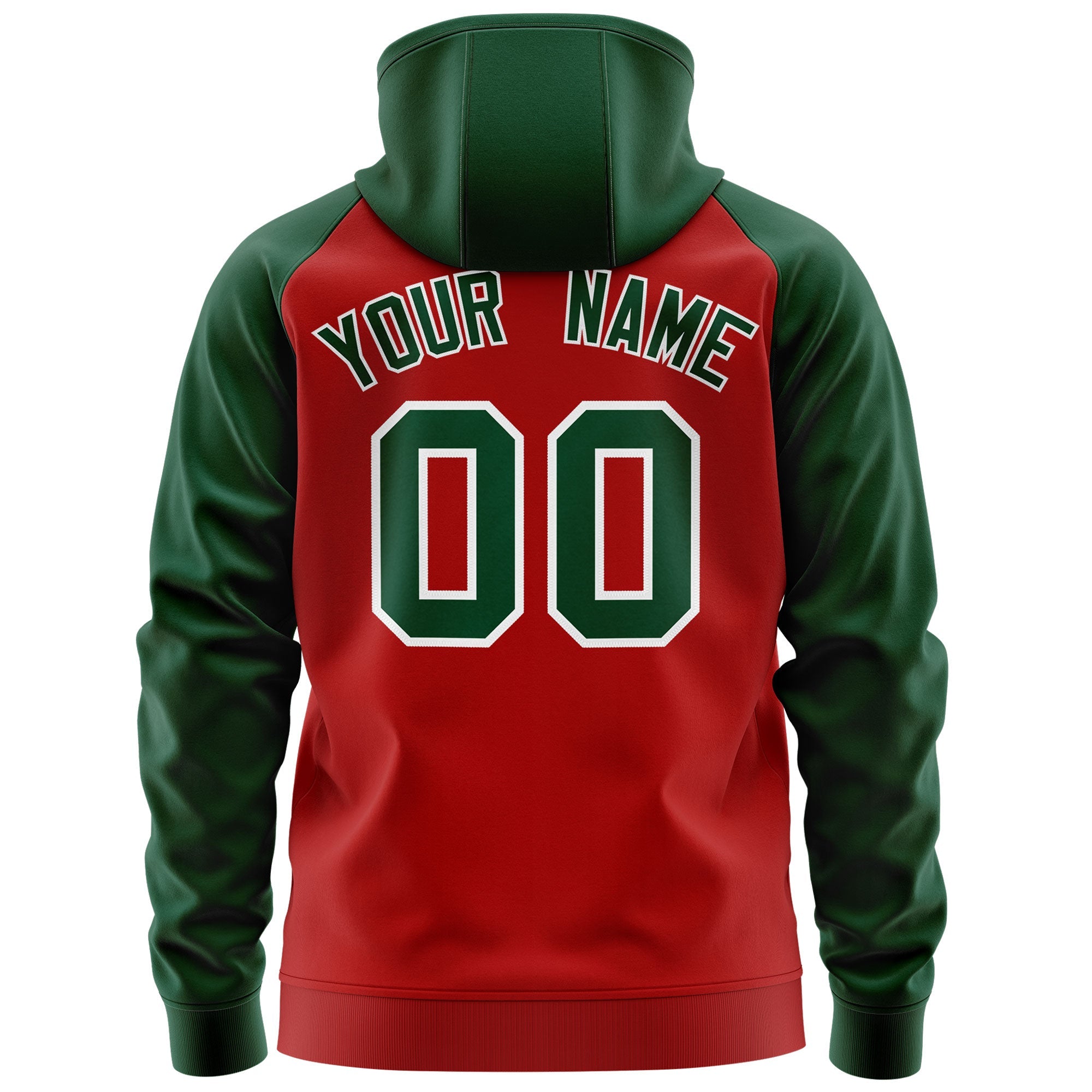 Custom Stitched Red Green-White Raglan Sleeves Sports Full-Zip Sweatshirt Hoodie