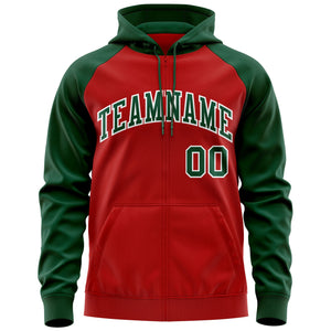 Custom Stitched Red Green-White Raglan Sleeves Sports Full-Zip Sweatshirt Hoodie