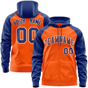 Custom Stitched Orange Royal-White Raglan Sleeves Sports Full-Zip Sweatshirt Hoodie