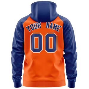 Custom Stitched Orange Royal-White Raglan Sleeves Sports Full-Zip Sweatshirt Hoodie