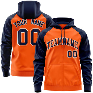 Custom Stitched Orange Navy-White Raglan Sleeves Sports Full-Zip Sweatshirt Hoodie