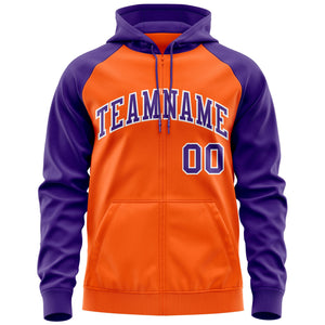 Custom Stitched Orange Purple-White Raglan Sleeves Sports Full-Zip Sweatshirt Hoodie