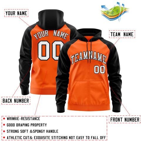Custom Stitched Orange White-Black Raglan Sleeves Sports Full-Zip Sweatshirt Hoodie