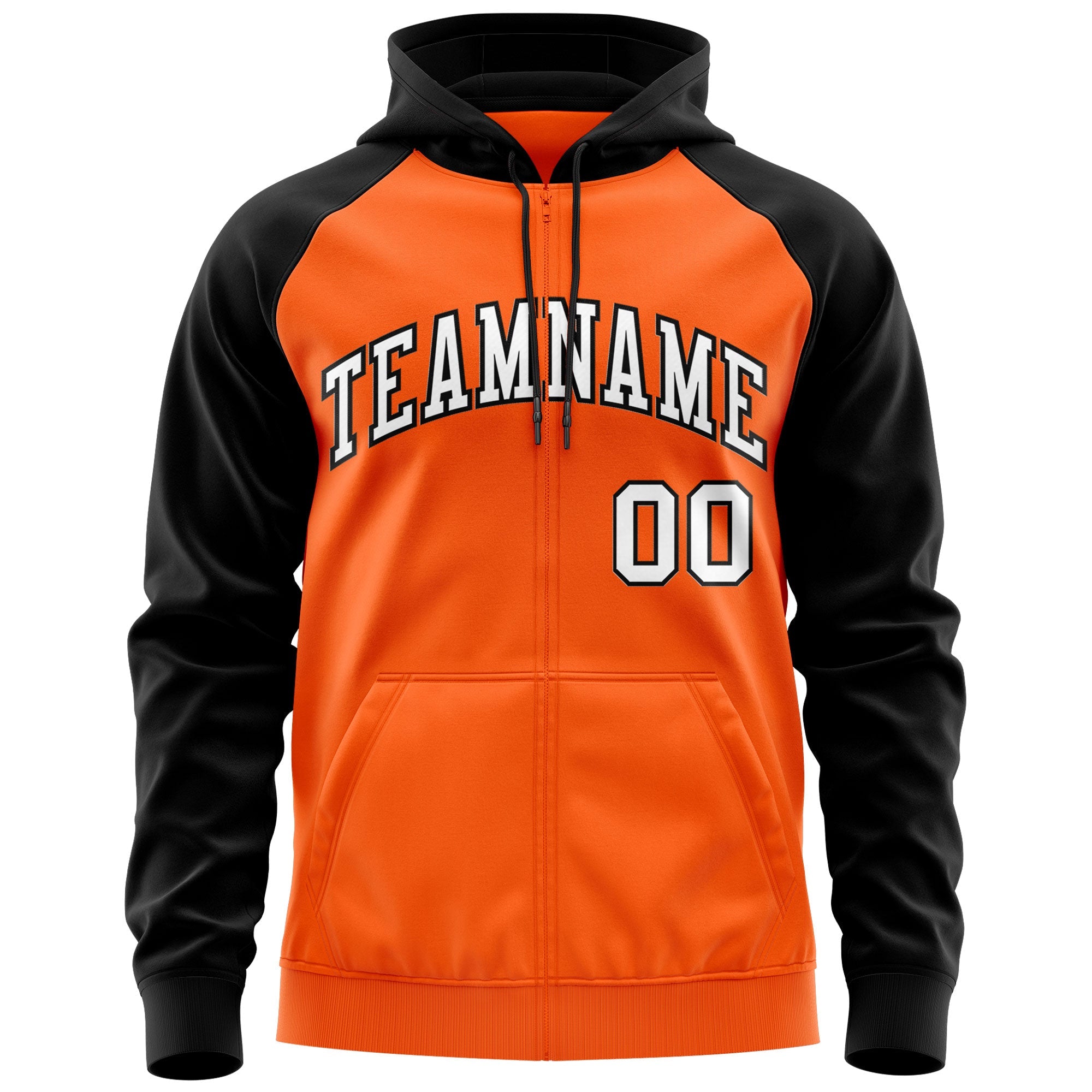 Custom Stitched Orange White-Black Raglan Sleeves Sports Full-Zip Sweatshirt Hoodie