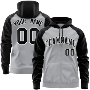 Custom Stitched Gray Black-White Raglan Sleeves Sports Full-Zip Sweatshirt Hoodie