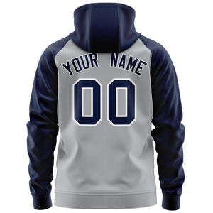 Custom Stitched Gray Navy-White Raglan Sleeves Sports Full-Zip Sweatshirt Hoodie