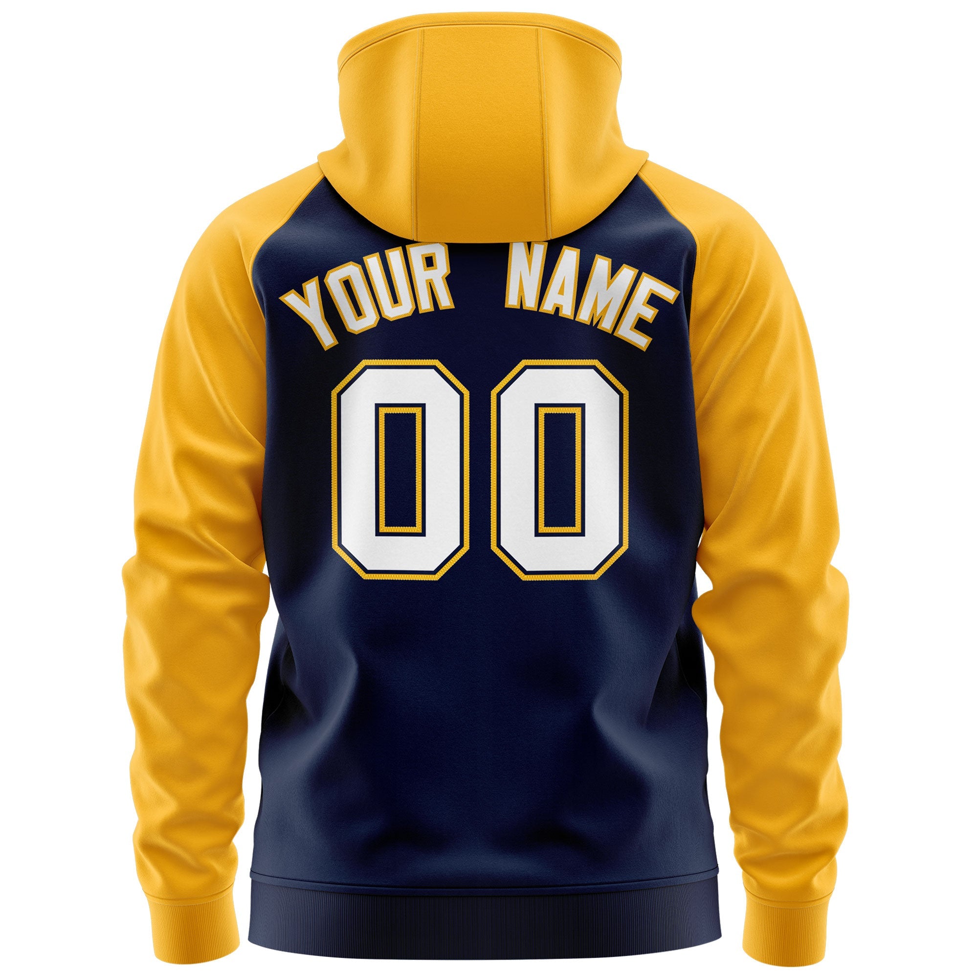 Custom Stitched Navy White-Gold Raglan Sleeves Sports Full-Zip Sweatshirt Hoodie