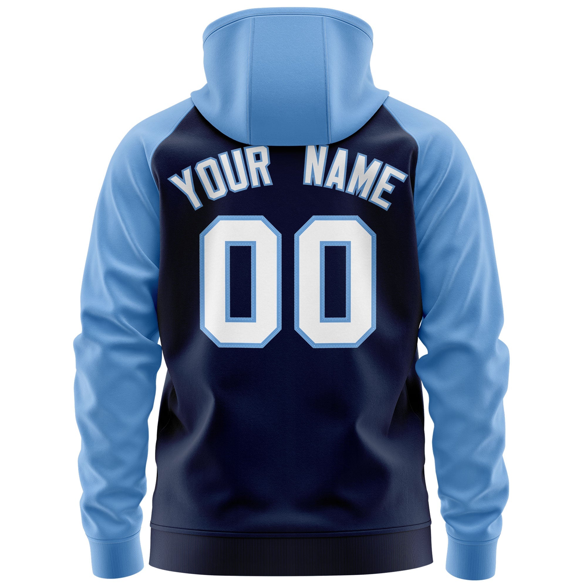 Custom Stitched Navy White-Light Blue Raglan Sleeves Sports Full-Zip Sweatshirt Hoodie