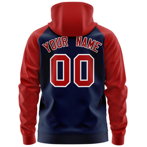 Custom Stitched Navy Red-White Raglan Sleeves Sports Full-Zip Sweatshirt Hoodie