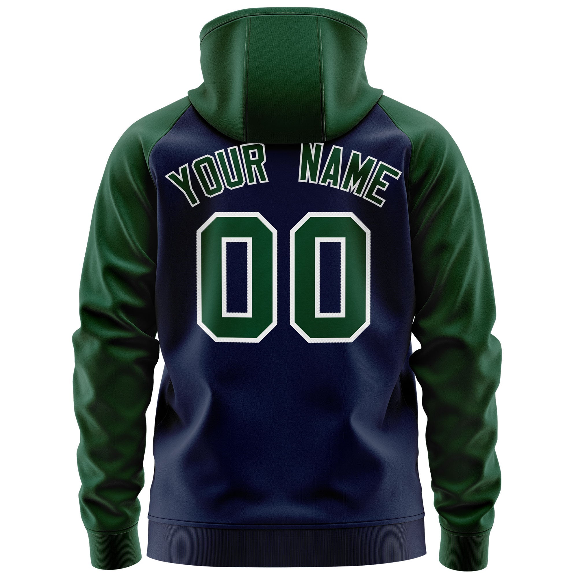 Custom Stitched Navy Green-White Raglan Sleeves Sports Full-Zip Sweatshirt Hoodie