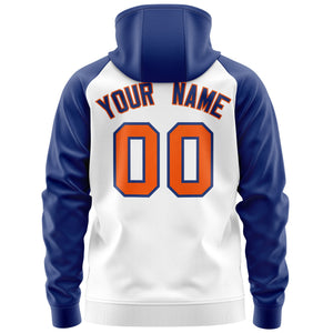 Custom Stitched White Royal-Orange Raglan Sleeves Sports Full-Zip Sweatshirt Hoodie