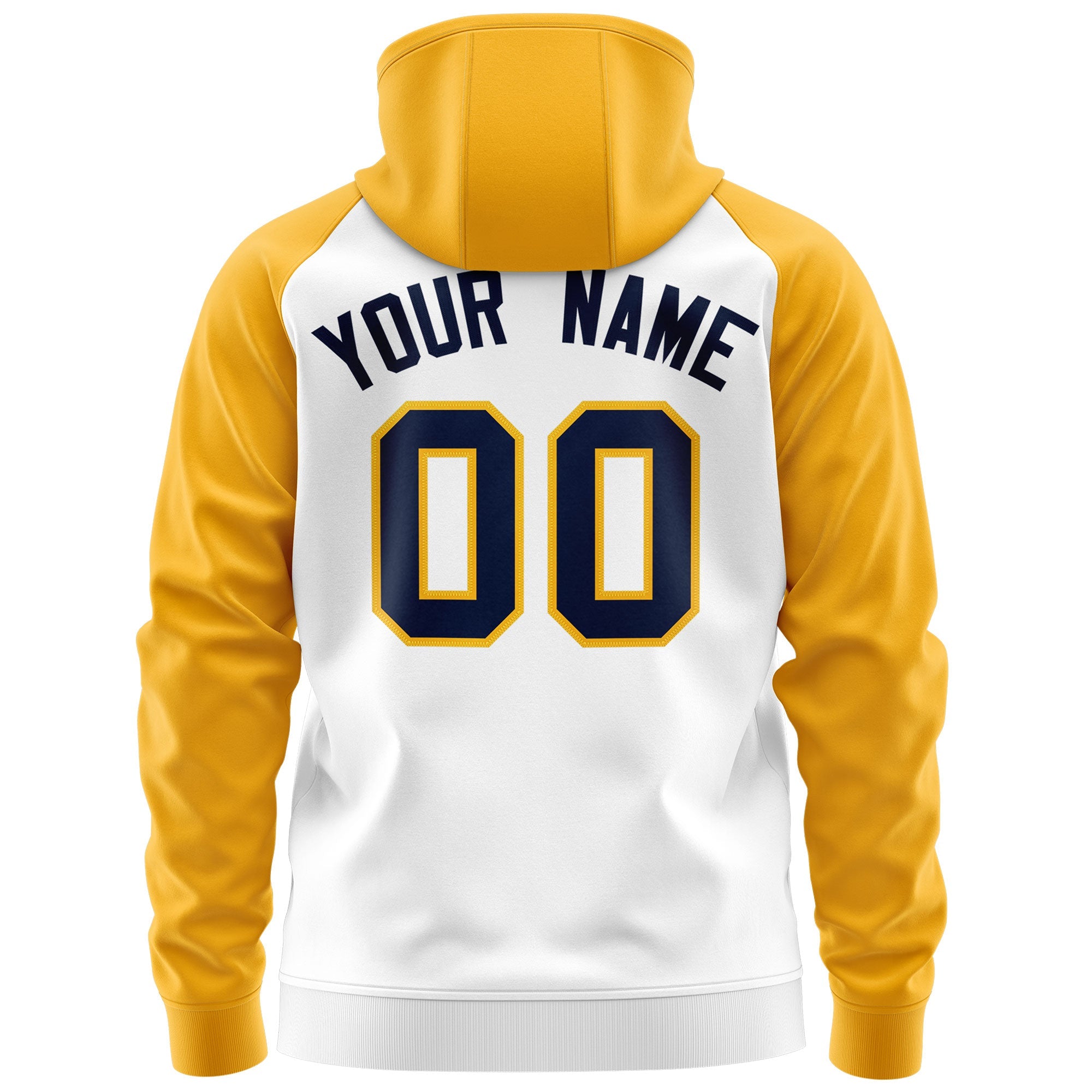 Custom Stitched White Navy-Gold Raglan Sleeves Sports Full-Zip Sweatshirt Hoodie