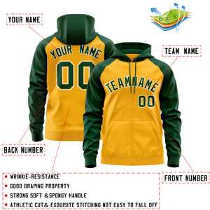 Custom Stitched Gold Green-White Raglan Sleeves Sports Full-Zip Sweatshirt Hoodie