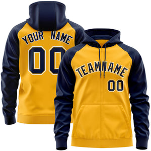 Custom Stitched Gold Navy-White Raglan Sleeves Sports Full-Zip Sweatshirt Hoodie