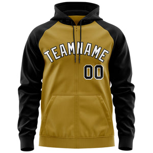 Custom Stitched Old Gold White-Black Raglan Sleeves Sports Full-Zip Sweatshirt Hoodie