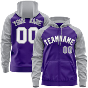 Custom Stitched Purple White-Gray Raglan Sleeves Sports Full-Zip Sweatshirt Hoodie