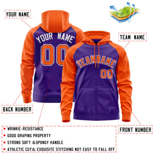 Custom Stitched Purple Orange Raglan Sleeves Sports Full-Zip Sweatshirt Hoodie