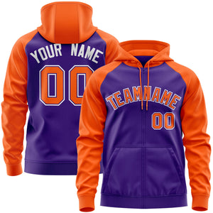 Custom Stitched Purple Orange Raglan Sleeves Sports Full-Zip Sweatshirt Hoodie