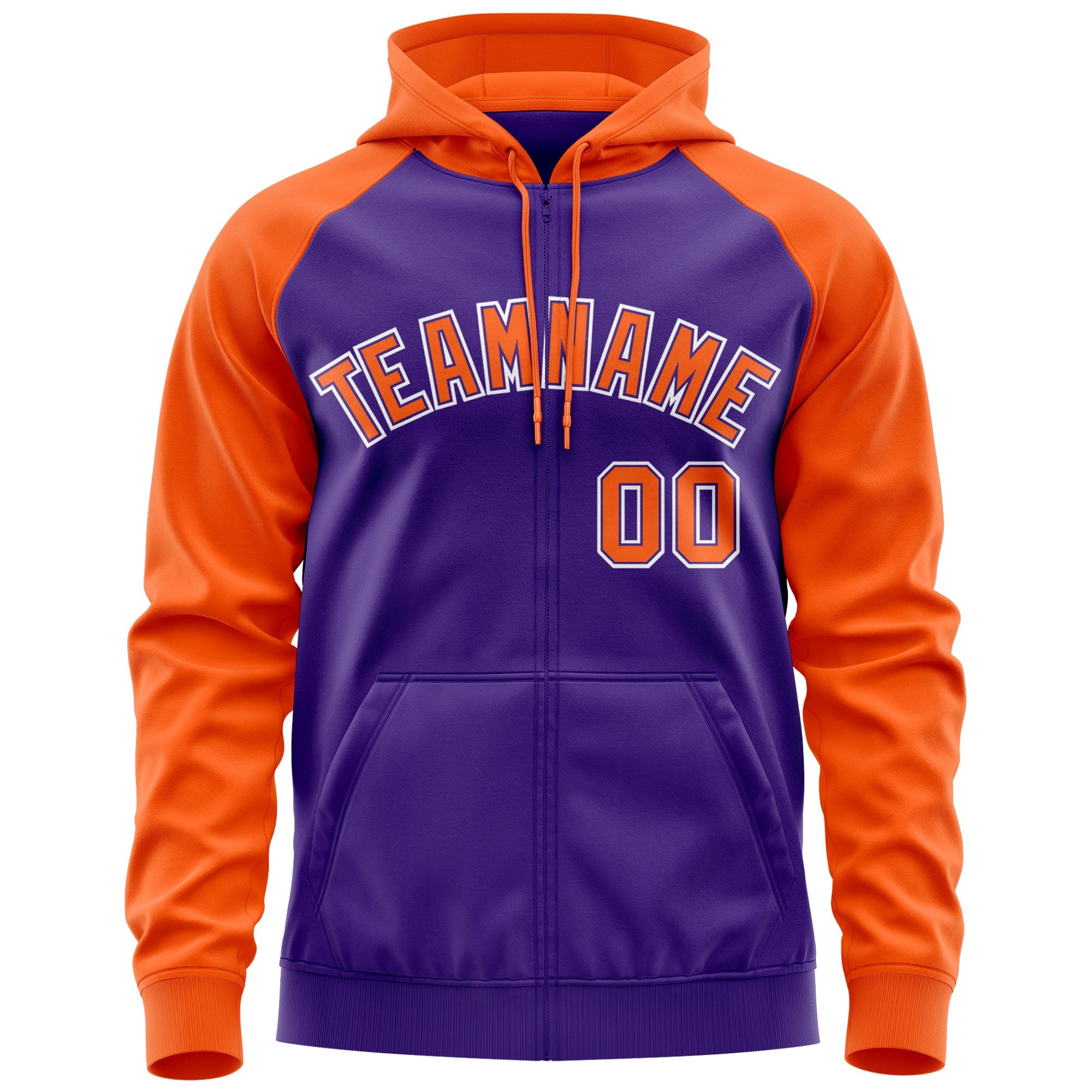 Custom Stitched Purple Orange Raglan Sleeves Sports Full-Zip Sweatshirt Hoodie