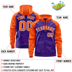 Custom Stitched Purple Orange Raglan Sleeves Sports Full-Zip Sweatshirt Hoodie