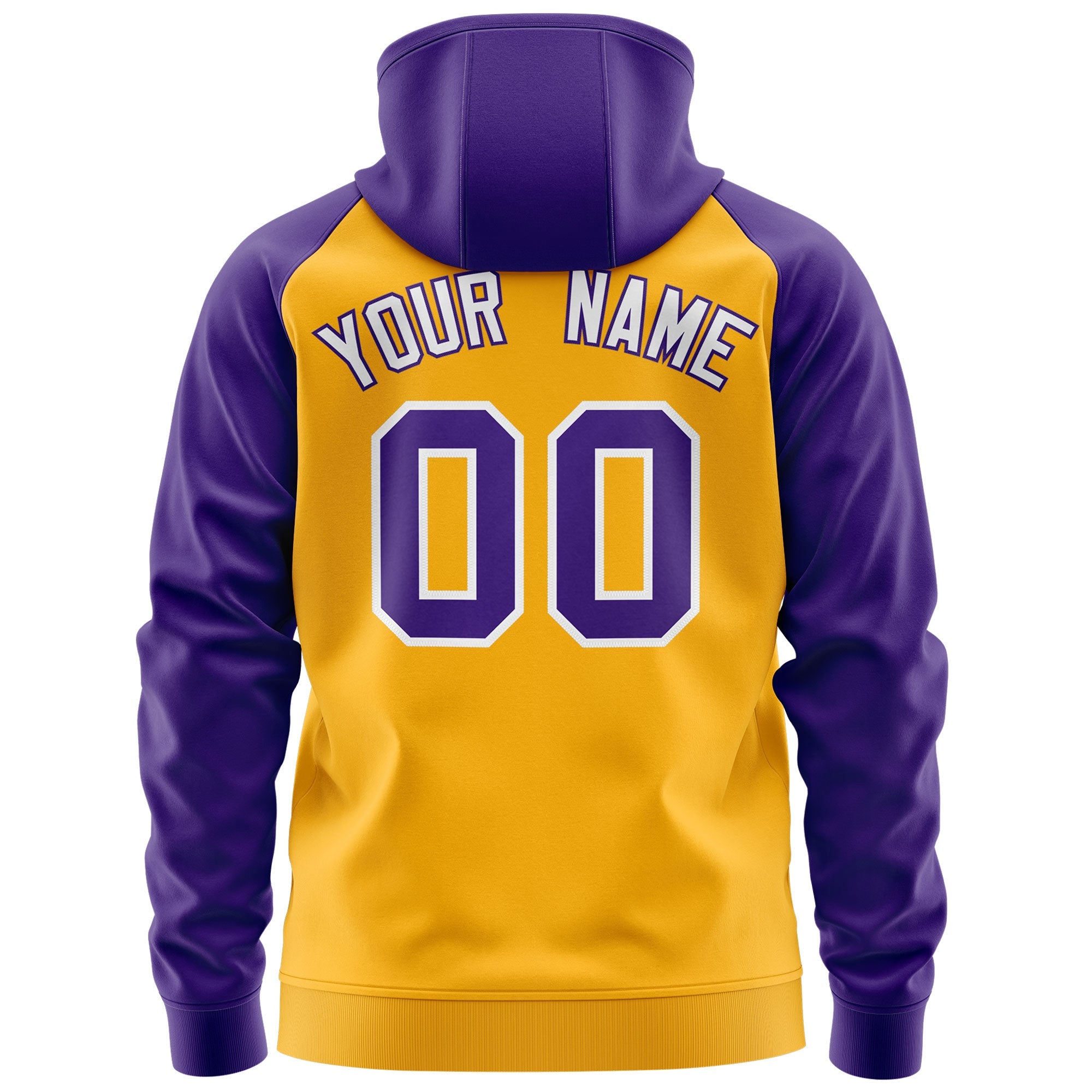 Custom Stitched Gold Purple-White Raglan Sleeves Sports Full-Zip Sweatshirt Hoodie