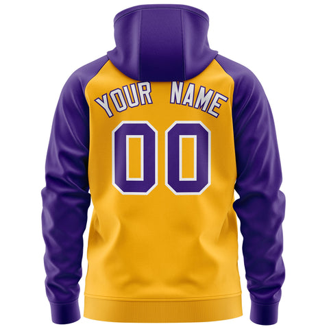 Custom Stitched Gold Purple-White Raglan Sleeves Sports Full-Zip Sweatshirt Hoodie