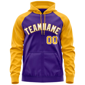 Custom Stitched Purple Gold Raglan Sleeves Sports Full-Zip Sweatshirt Hoodie