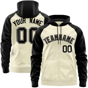 Custom Stitched Cream Black Raglan Sleeves Sports Full-Zip Sweatshirt Hoodie