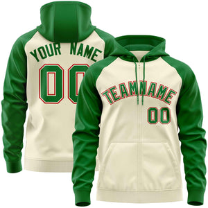 Custom Stitched Cream Kelly Green Raglan Sleeves Sports Full-Zip Sweatshirt Hoodie