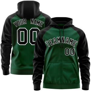 Custom Stitched Green Black-White Raglan Sleeves Sports Full-Zip Sweatshirt Hoodie