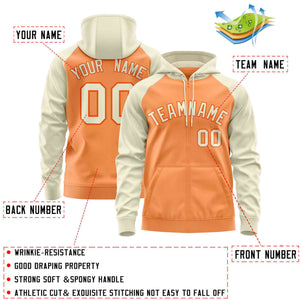 Custom Stitched Light Orange Cream Raglan Sleeves Sports Full-Zip Sweatshirt Hoodie