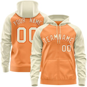 Custom Stitched Light Orange Cream Raglan Sleeves Sports Full-Zip Sweatshirt Hoodie