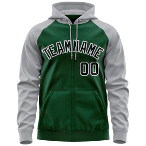 Custom Stitched Green Black-Gray Raglan Sleeves Sports Full-Zip Sweatshirt Hoodie