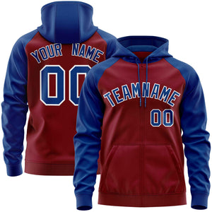 Custom Stitched Crimson Royal Raglan Sleeves Sports Full-Zip Sweatshirt Hoodie