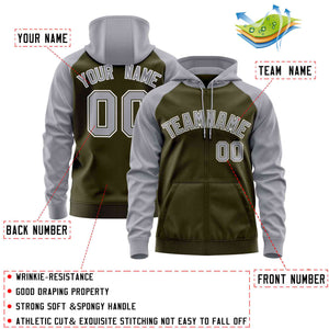 Custom Stitched Olive Light Gray Raglan Sleeves Sports Full-Zip Sweatshirt Hoodie