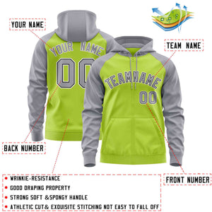 Custom Stitched Neon Green Light Gray Raglan Sleeves Sports Full-Zip Sweatshirt Hoodie