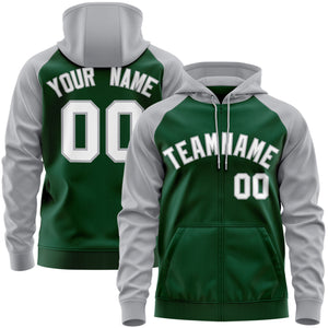 Custom Stitched Green White-Gray Raglan Sleeves Sports Full-Zip Sweatshirt Hoodie